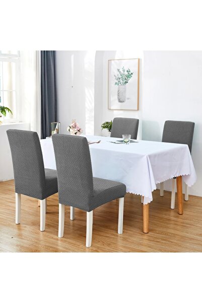 ÖZMAKAN غطاء كرسي عالي الجودة، قابل للغسل، 6 قطع لون رمادي غامق