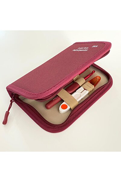 yumakça Kırmızı Red Örgü Tığ Seti Çanta ve Makas | 9 Adet Tığ