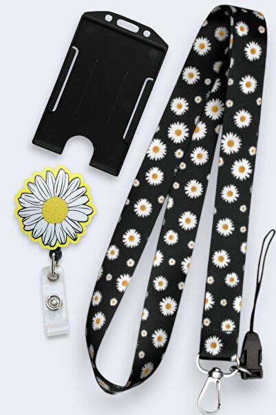 MİLLENEX Papatya Beyaz Yaka Kartı Boyun Askı İpi 3 lü Set Boyun İpi Yoyo Dike...