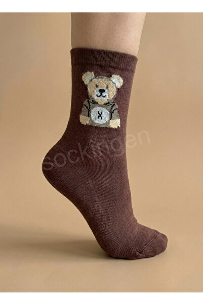 Sockingen 3-Pack Teddy Bear Patterned Cotton College Socks Set - Dark Colors - Teen, Adult