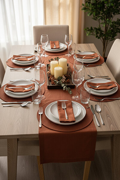 monovia 2’li Kiremit Rengi 33 cm Polyester Kordon Yuvarlak Supla – Amerikan Servis Tabak Altlığı