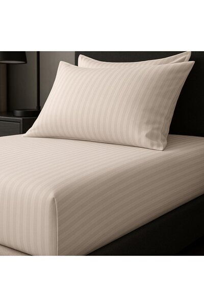 Mamcrazy Satin Stripe 100% Cotton Satin Double Striped Fitted Sheet Set with Pillow 160X200+30