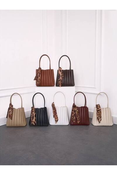 Rivina Elite Women's Pleated Makeup Bag Scarf Gift Hand and Shoulder Bag Brown