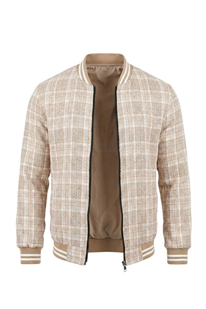 ixir Двосторонній сезонний чоловічий пальто з картатим візерунком, кремовий