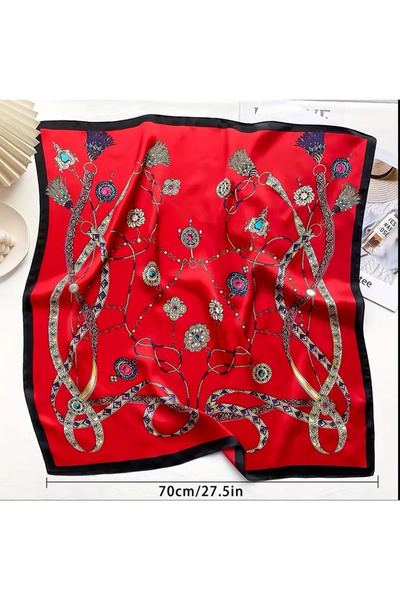 Zess store Navy Blue Chain Satin Scarf