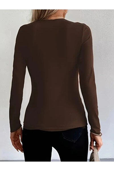 KentselBazaar Women's Long Sleeve Viscose Blouse with Ring Detail at the Neck