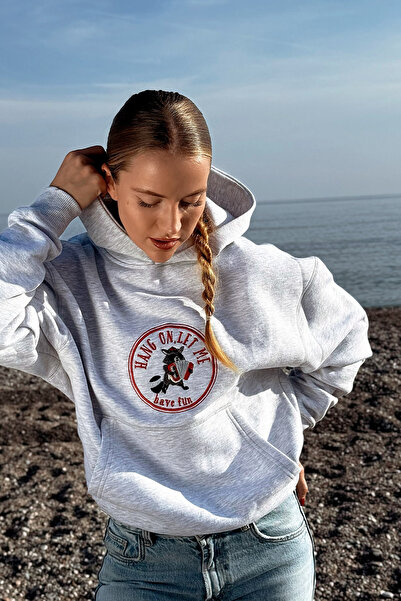 Le'sluette shadow of style Premium Grimelanj Relaxed cu glugă Swea tricou Rakun Hang On Let Me Broderie Premium