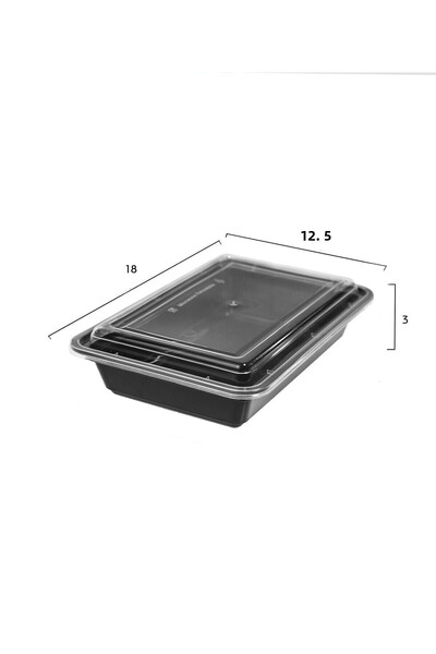HIC 12-Piece Rectangular Disposable Food Container With Lid Black 18x12.5x3cm