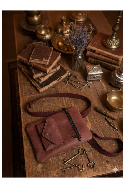 Namaste Vintage Hakiki deri bordo renk eskitme model vintage unisex çanta