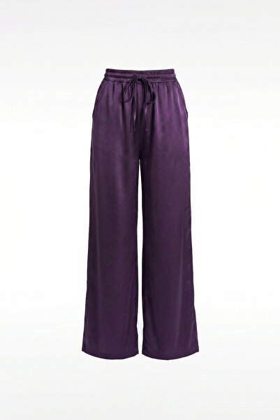 ECOTİQUE Γυναικείο Μωβ Σατέν Παντελόνι με Ελαστική Μέση