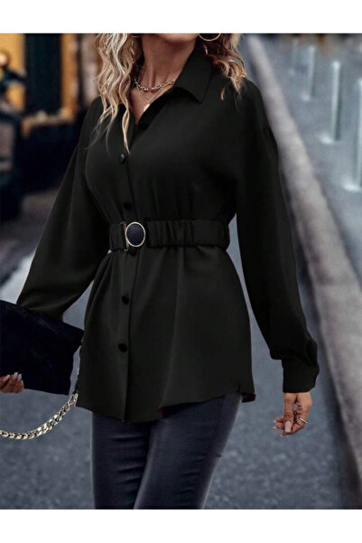 KentselBazaar Γυναικεία μακρυμάνικη μπλούζα με γιακά με κουμπιά μπροστά και ζ...