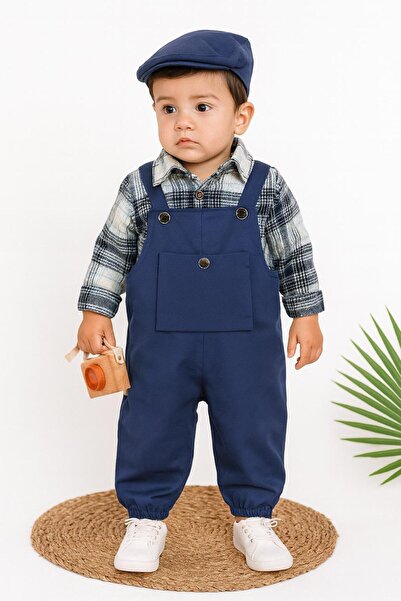 P&H BABYWEAR Baby Boy Set with Kangaroo Pocket Canvas Salopet and Lumberjack ...