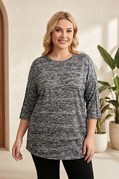 Stil Diva Plus Size Half Sleeve Button Detail Soft Texture Sweater 302987