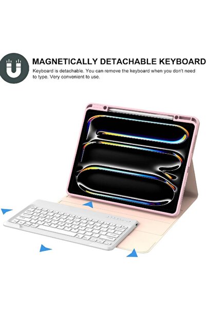 HYX iPad Pro 13 inch Case 2024 with Keyboard, Smart Folio Leather Cover, Pink