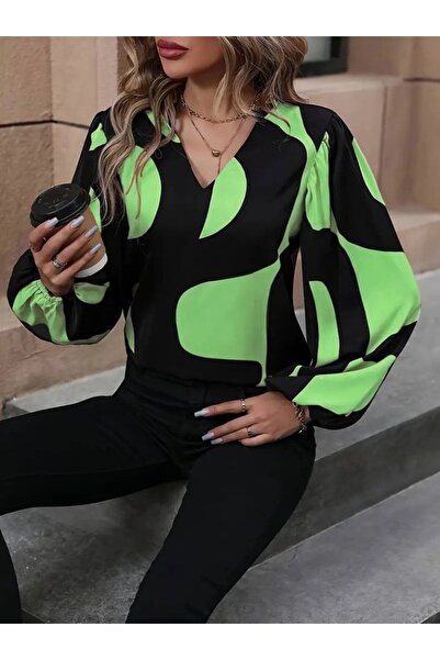 GENCULUS Women's Long Sleeve V-Neck Patterned Modal Blouse