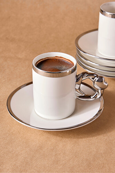 Perotti Cihangir Silver 6-Person Porcelain Coffee Cup Set
