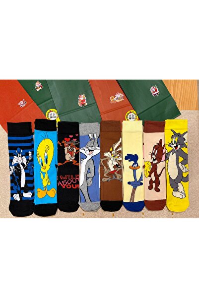 AL Bİ 90LIK عبوة من 8 جوارب قطنية ملونة بنمط أبطال الرسوم المتحركة