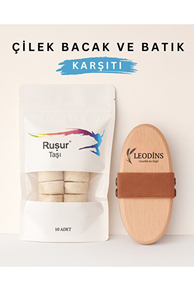 LEODİNS Çilek Bacak ve Batık Karşıtı Set – Ruşur Taşı (10 Adet) + Doğal At Kılı Fırçası