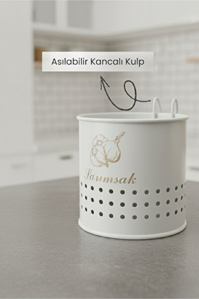 Orvila Metal Lüx Asılabilir Beyaz Sarımsaklık Kovası | Çeyizlik