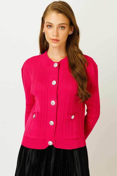 Hooopstore Πλεκτή ζακέτα με κουμπιά - Φούξια