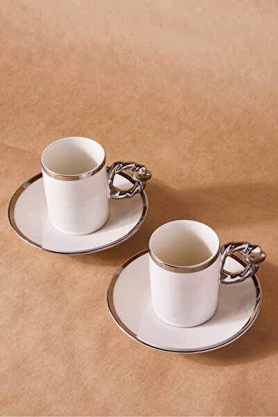 Perotti Cihangir Silver 2-Person Porcelain Coffee Cup Set