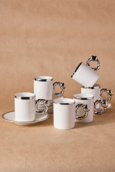 Perotti Cihangir Silver 6-Person Porcelain Coffee Cup Set