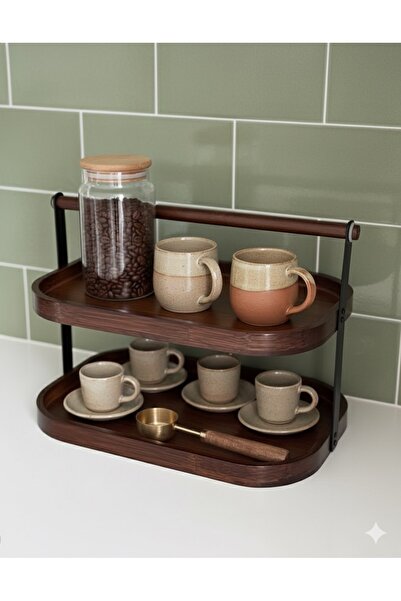 magical dreams سطح عمل مزدوج الطابق من أكاسيا، حامل زاوية القهوة