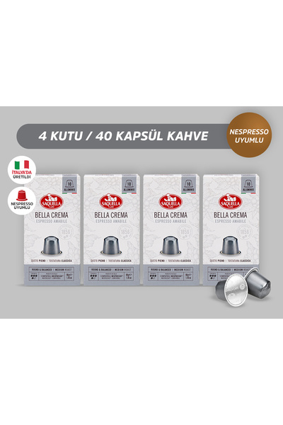 Saquella Bella Crema Kapsül Kahve 40 Adet 4'lü Set