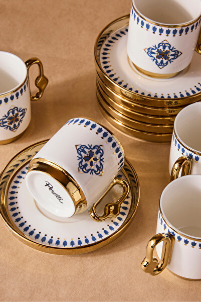 Perotti Cihangir 6-Person Porcelain Blue Tile Pattern Coffee Cup Set