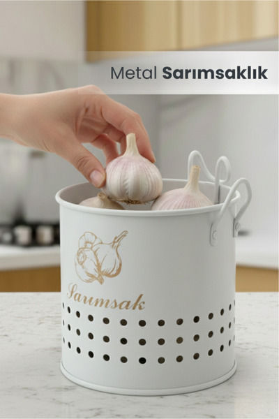 Orvila Metal Lüx Asılabilir Beyaz Sarımsaklık Kovası | Çeyizlik