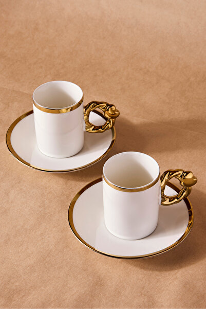 Perotti Cihangir Gold 2-Person Porcelain Coffee Cup Set