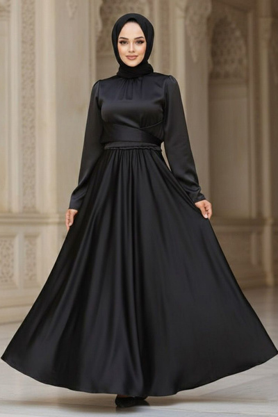 Neva Style Чорна сукня з атласу для мусульманок 6105S