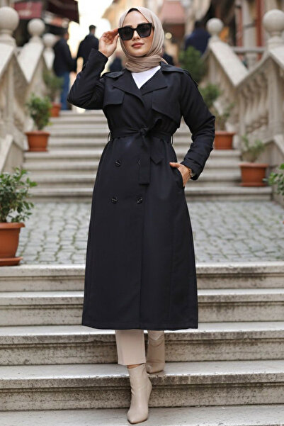 Neva Style Чорний тренчкот з поясом, модель 61261S