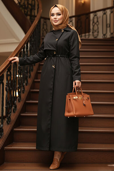 N.S NEVA STYLE معطف ترينش أسود محتشم بأزرار 62231S