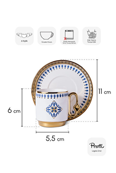 Perotti Cihangir 6-Person Porcelain Blue Tile Pattern Coffee Cup Set