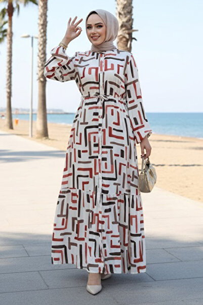 N.S NEVA STYLE Patterned Tile Hijab Dress 50253Krmt