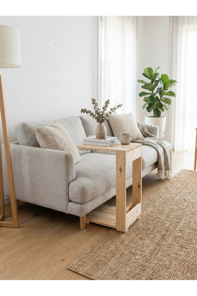 varje Doğal Ahşap Yan Sehpa Zigon Sehpa Servis Sehpası C Sehpa Koltuk Sehpası