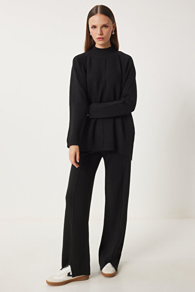 Lovelyİstanbul Μαύρο Πλεκτό Σετ Πουλόβερ και Παντελόνι - Lmu0001