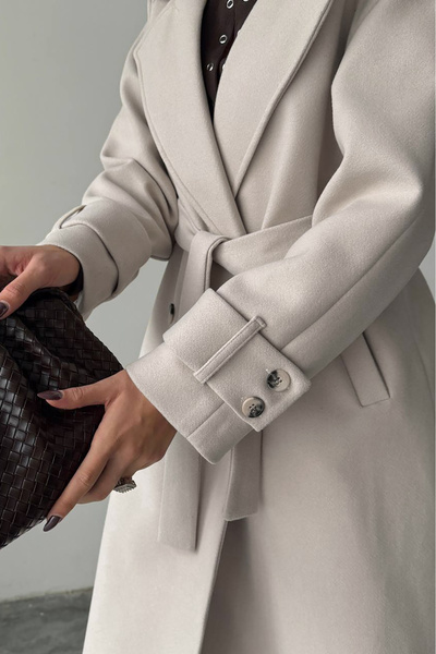 Neşeli Butik γυναικείο παλτό με λεπτομέρεια από καστανό χρώμα NBG120