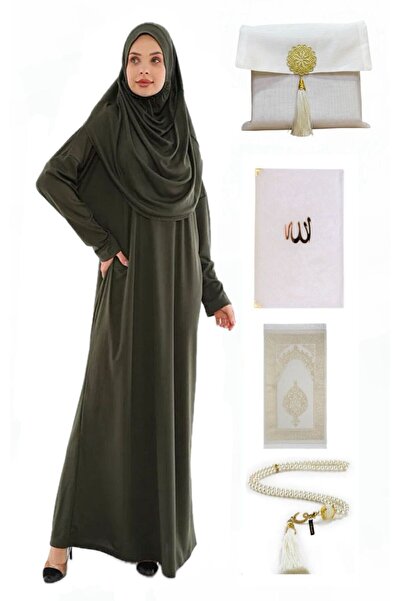 medipek Prayer Dress Set Prayer Set with Bag; Khaki Prayer Dress + Prayer Rug + Pearl Prayer Beads + Yasin-i Şerif