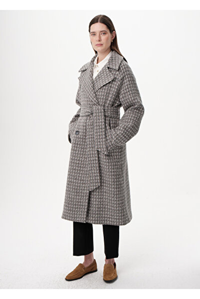 Exquise Belted Double-Breasted Pocket Midi Regular Woven Coat