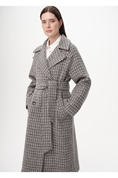 Exquise Belted Double-Breasted Pocket Midi Regular Woven Coat