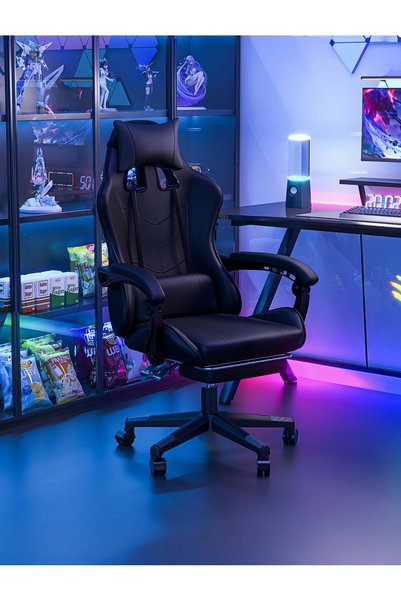 Venpara PU Leather Gaming Chair with Footrest, Adjustable Ergonomic Computer Office Chair, High Back Support