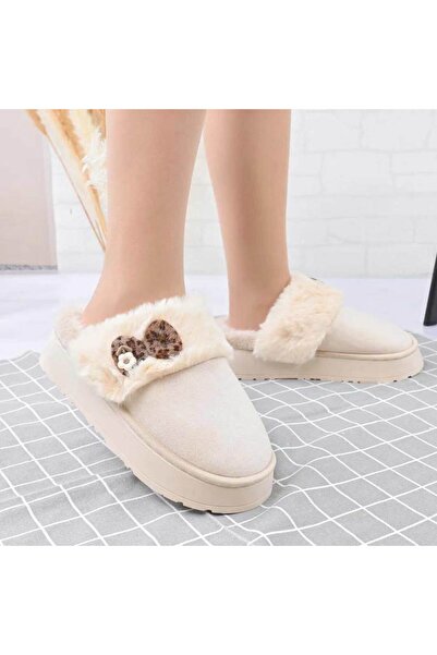 Tmall Papuci pufoși pentru femei, cu papion leopard, cu blană, TM1PD1063, Negri