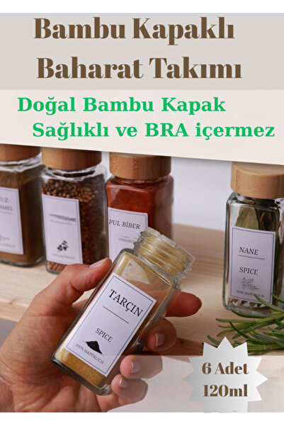 Flash Bazaar 6-Piece Square Glass Spice Jar Set with Bamboo Lids / 6 Pieces with Labels as Gift / 6-Piece Spice Jar Set