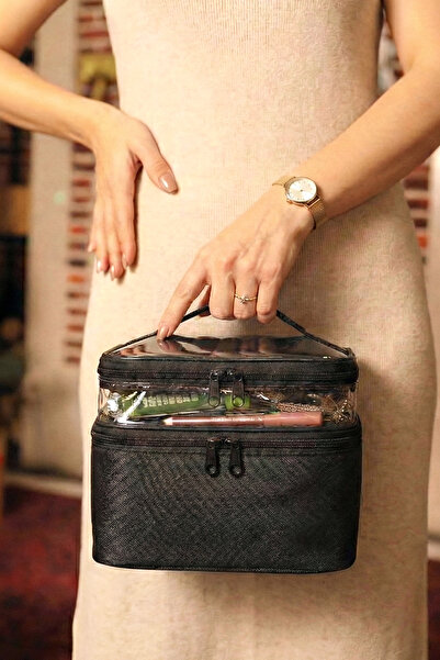 Ankaflex Geantă de machiaj pentru femei, cu două compartimente late, cu curea, organizator de călătorie pliabil pentru îngrijire