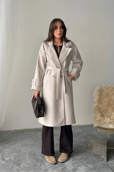 Neşeli Butik γυναικείο παλτό με λεπτομέρεια από καστανό χρώμα NBG120