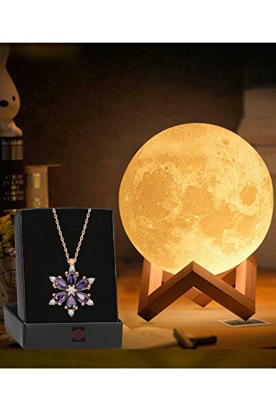 Zemtigo 3d Standlı Ay Gece Lambası Dekoratif Küre Led Ve Ametist Taşlı Lotus ...