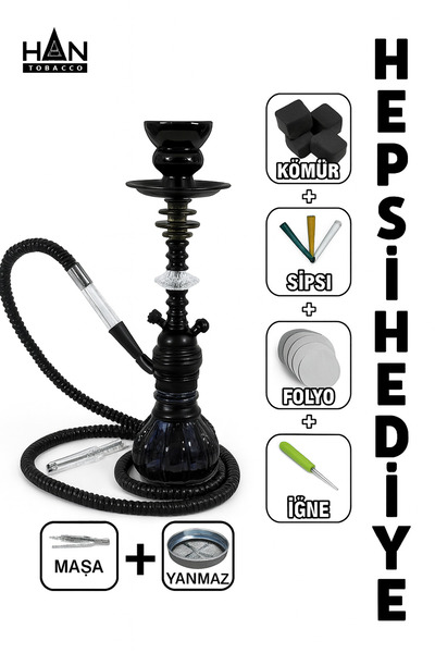 Han Tobacco Siyah Küçük Boy Nargile Takimi Tüm Set Masa Üstü Nargile Takimi Mini Nargile Seti