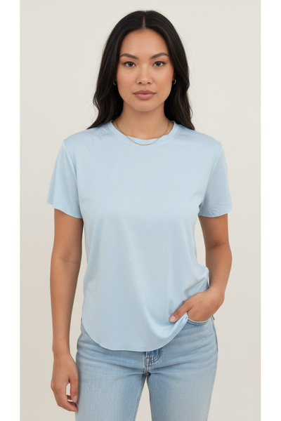 Mavi Lazer Kesim Kadın Basic T-Shirt